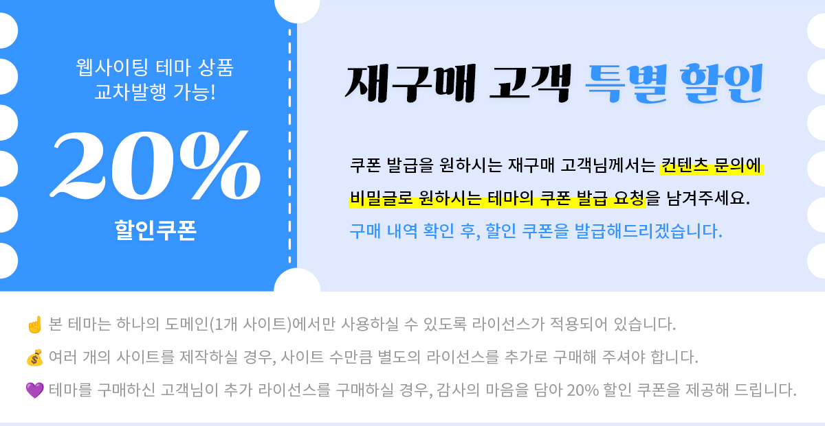 웹사이팅 테마상품 재구매 고객 특별 할인 쿠폰 발행 안내